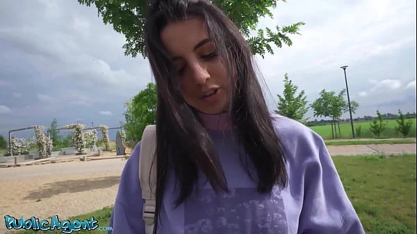 Public Agent - slim natural Italian college student uses her nice tits and small ass for quick cash