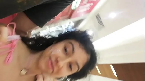 (RISKY PUBLIC SEX) Upskirt no panties at the mall, public sex, facial and cumwalk!!!